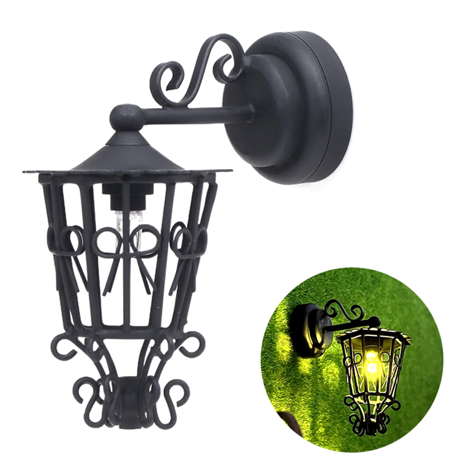 Lampada da parete in miniatura scavata 1/12 in metallo nero lampada da parete per case delle bambole soggiorno corridoio giardino scena decorazione