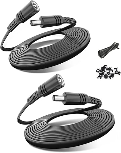 Basesailor Cable de extensión de alimentación de 12 V CC de 30 pies, paquete de 2 unidades, 9 V, 24 V, 0.217 in x 0.083 in, adaptador de enchufe