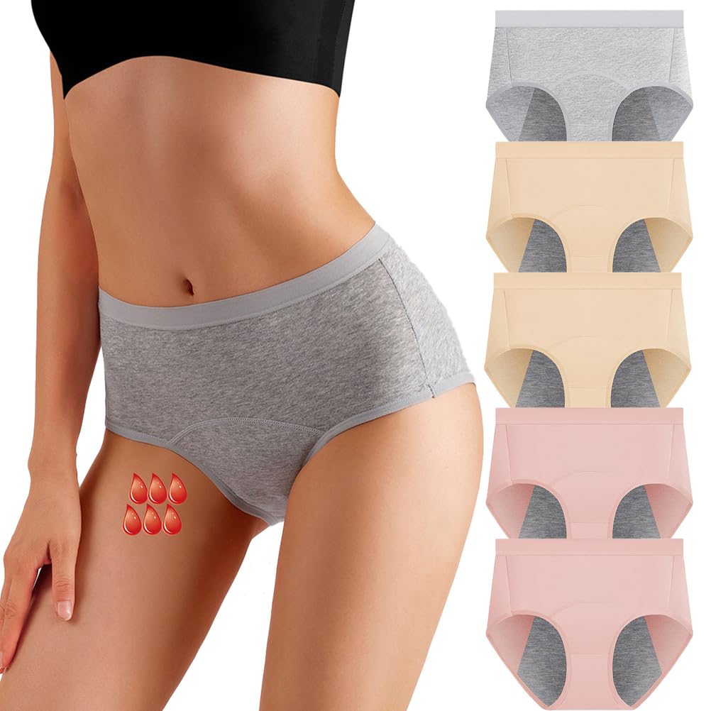 Lot de 5 Culottes Anti-Fuite Femmes Taille Haute Culotte D'incontinence Urinaire pour Flux Abondant & Sport - Coton Doux Respirant Antibactérien - Lavables Invisibles sous Vêtements,N15,S