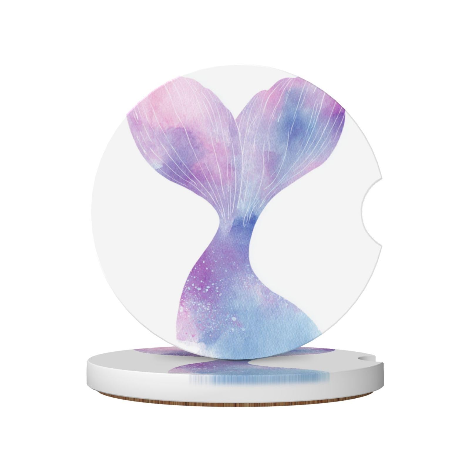 Watercolor Mermaid Tail Pastel Color Ceramic Coasters,2pcs