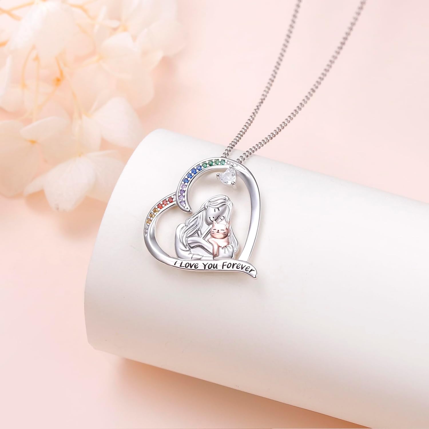 S925 Sterling Silver Cat Heart Pendant Necklaces Cute Animal Jewelry Cat Lovers Gifts for Women Teen - Image 4