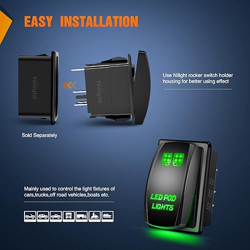 Miniatura 2 de Nilight Interruptor basculante de luces LED POD, interruptor de barra de luz LED, interruptor de encendidoapagado láser de 5 pines, interruptor de