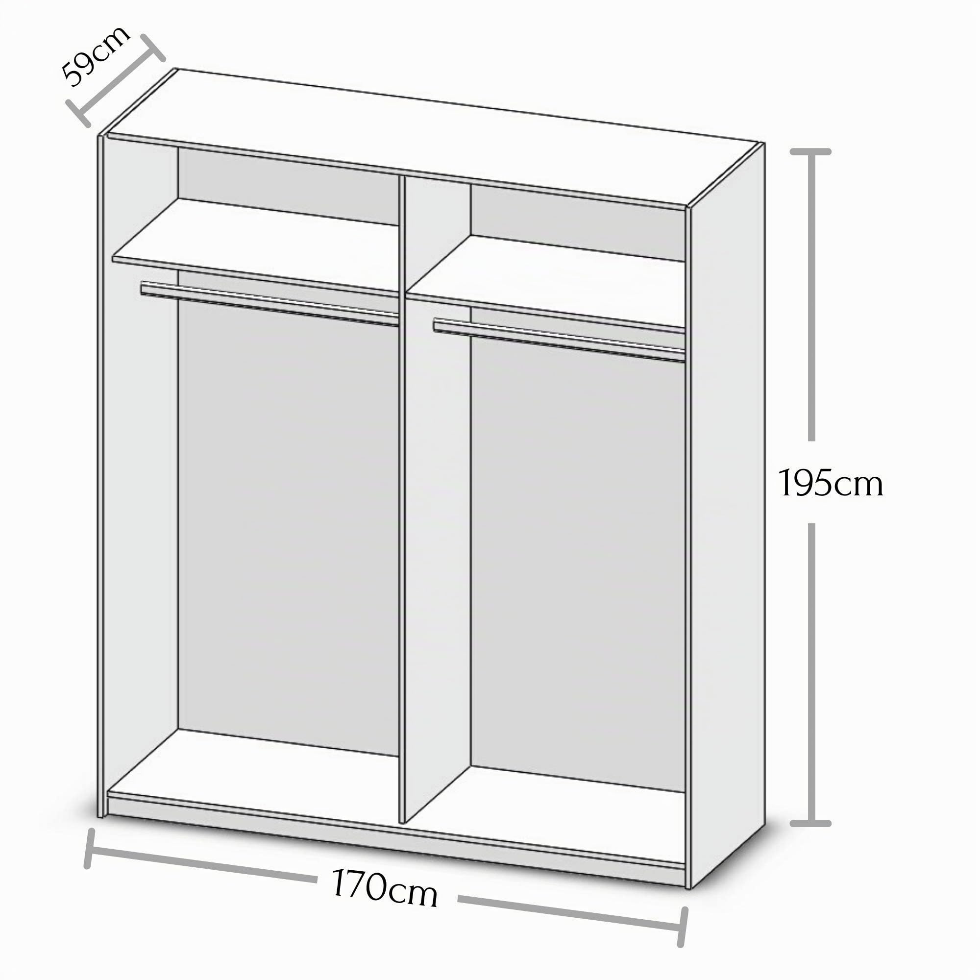 Stella Trading PULS, Armadio elegante con molto spazio e anta con specchio, Armadio versatile ad ante scorrevoli in rovere Sonoma, 170 x 195 x 58 cm (larghezza x altezza x profondità)