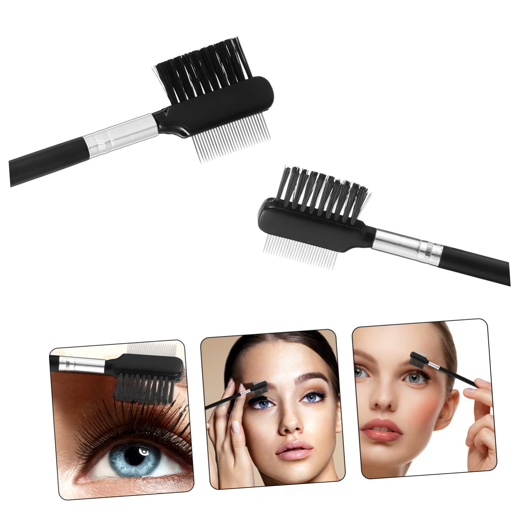 Baluue Elegant Eyebrow Lash Comb 2-in-1 Double Head Brush 3 Pieces for Girls Non-Slip Handle for
