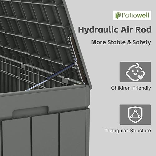 Miniatura 5 de Patiowell Caja de cubierta de resina de 82 galones, caja de almacenamiento grande impermeable con aspecto de madera para muebles de patio,