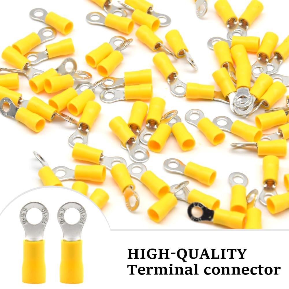 50 Pezzi Anello Capocorda Elettrico Terminale Connettori Elettrici Diametro Foro M5 Crimpare Connettori – Per Cavi Da 4,0 – 6,0 mm² (Giallo/YPRY5)