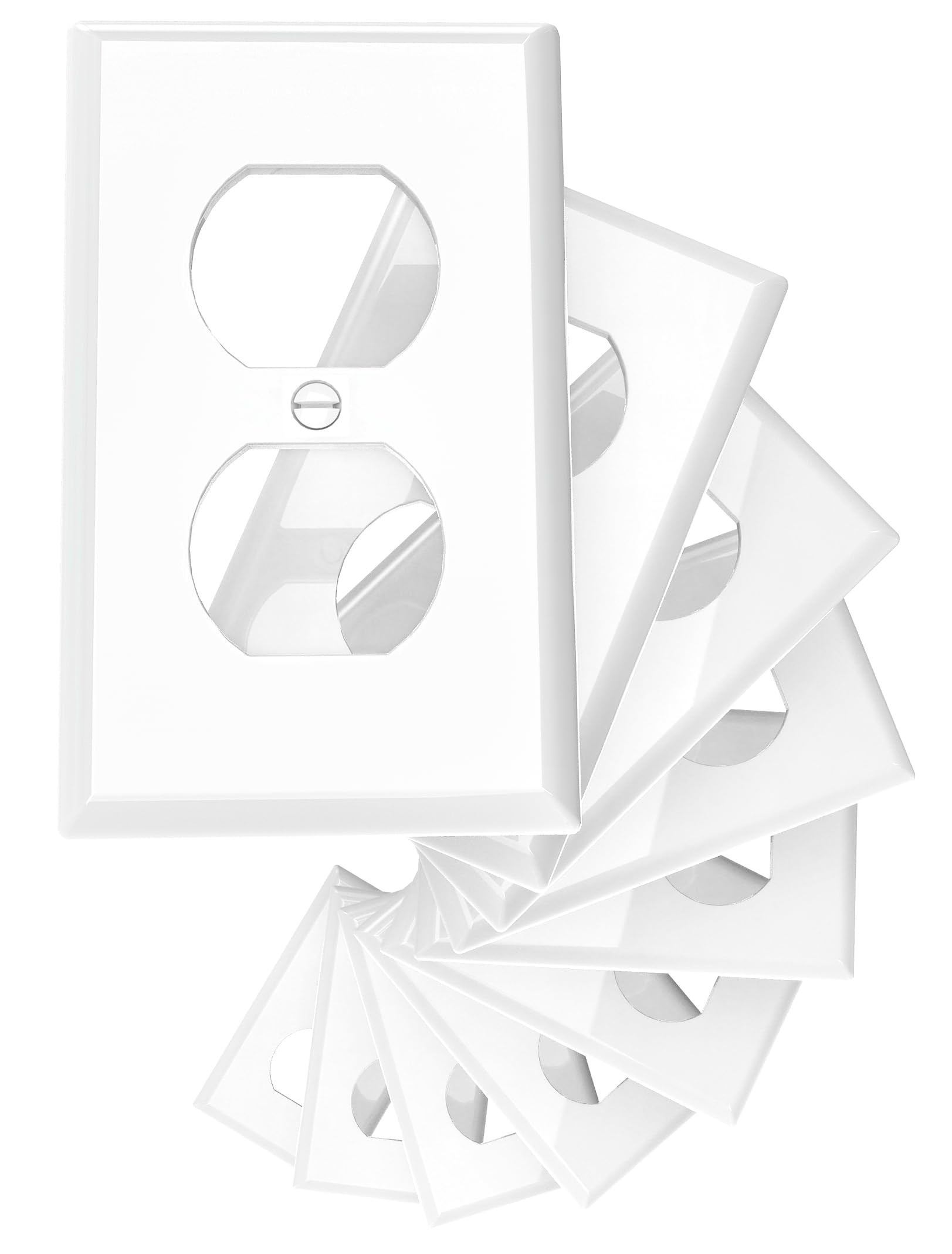 View 1 of 10-Pack Unbreakable 1-Gang Standard Size Duplex Receptacle Wall Plates – Durable Polycarbonate Thermoplastic Electrical Outlet Covers in White