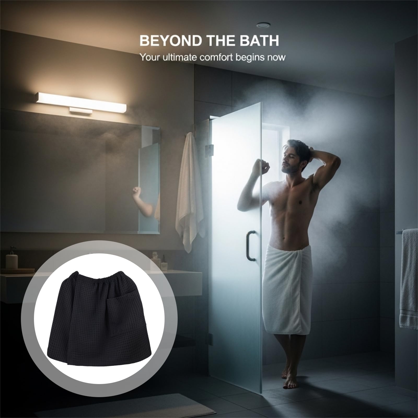 2 Herren Badetuch-Wraps, Mikrofaser Waffelmuster, Verstellbarer Dusch-Wrap für den Körper, Schnell Saugendes Sauna-Spa-Handtuch, Hellgrau & Weiß
