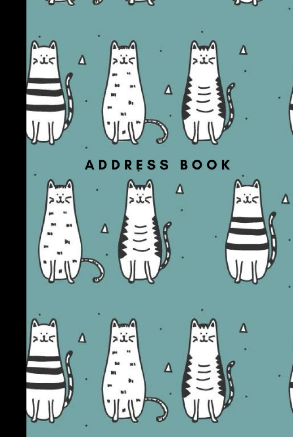 Address Book: Hardcover Hardback / Black White Funny Kitty Cat Doodles on Green / Track Names - Telephone Numbers - Emails in Small 6x9 Notebook ... / Large Print / Great Senior Citizen Gift