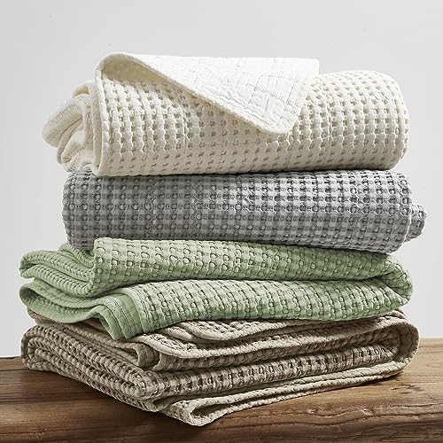 Image of Levtex Home Mills Waffle Queen Bedspread Set (104x106in) with 2 Pillow Shams (26x20in) - Desert Sage - 100% Cotton Queen Size Bedspread Set - Lightweight, Soft, Pre-Washed