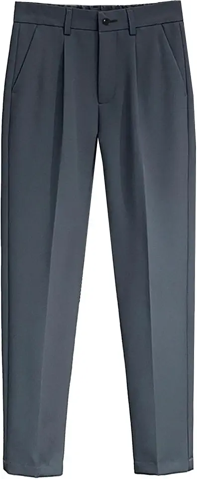 Men's Spring Flat Front Dress Pants High Waisted Pleated Work Trousers Business Wrinkle Suit Pant, Dark Grey 1, 32