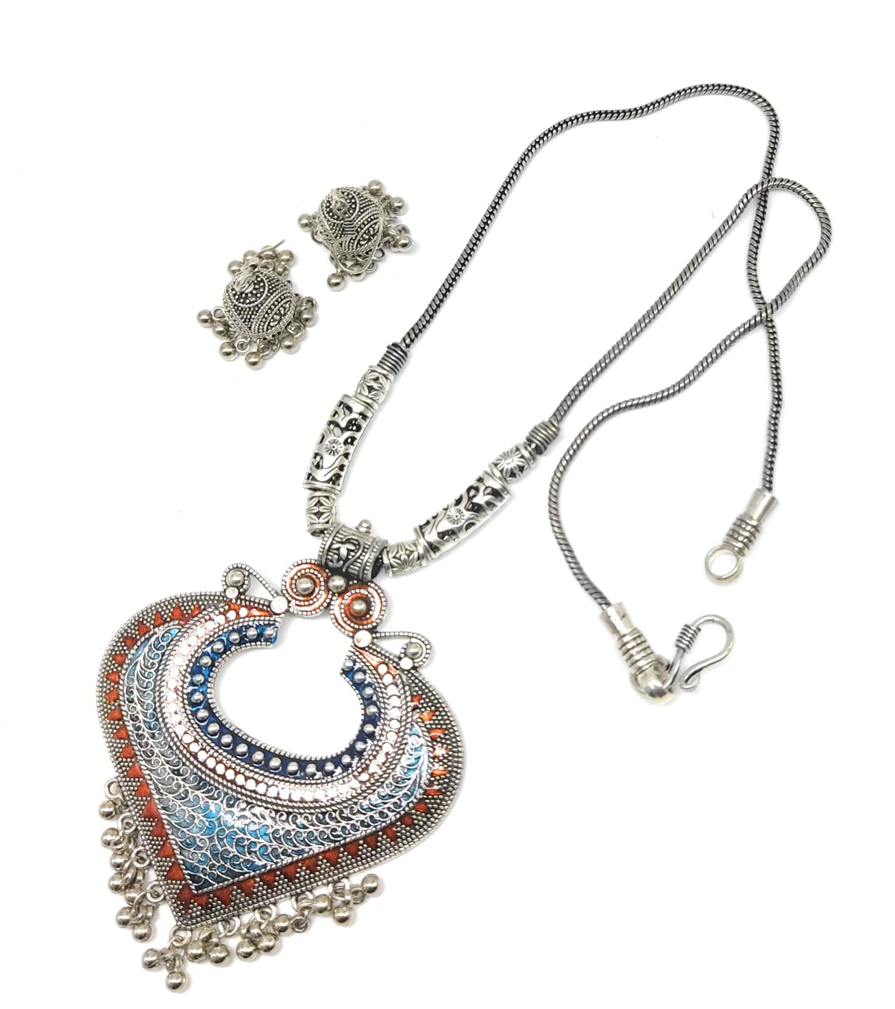 Adc fashions Oxidized silver green with blue flower necklace set with earring for women (red with blue) (B0BK43JF68) Amazon Price History, Amazon Price Tracker