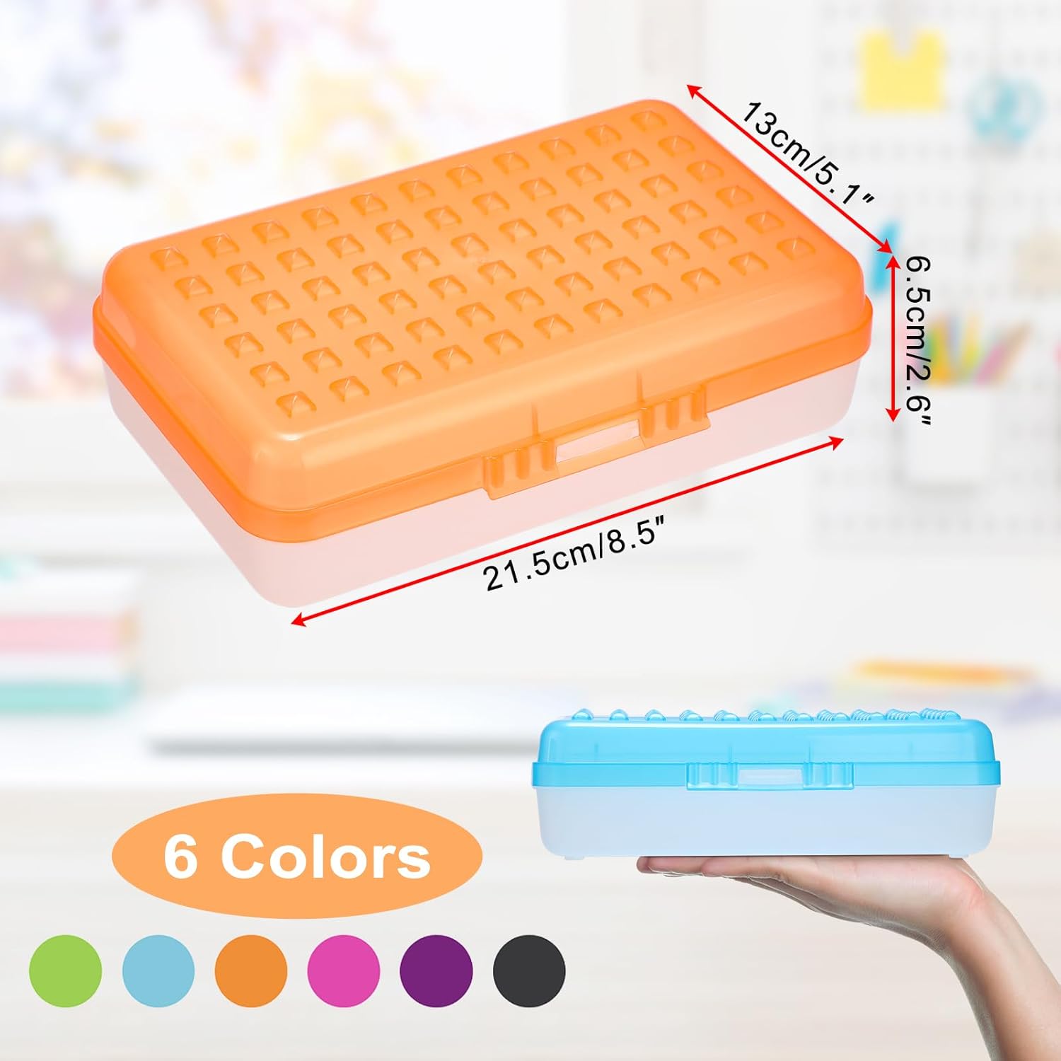 BTSKY 6 Pack Multipurpose Utility Box- Large Capacity Pencil Box with Lid Snap Closure Pencil Holder for Organize and Carry Pencils Watercolor Pens Stationery Office Supplies Organizer Colorful