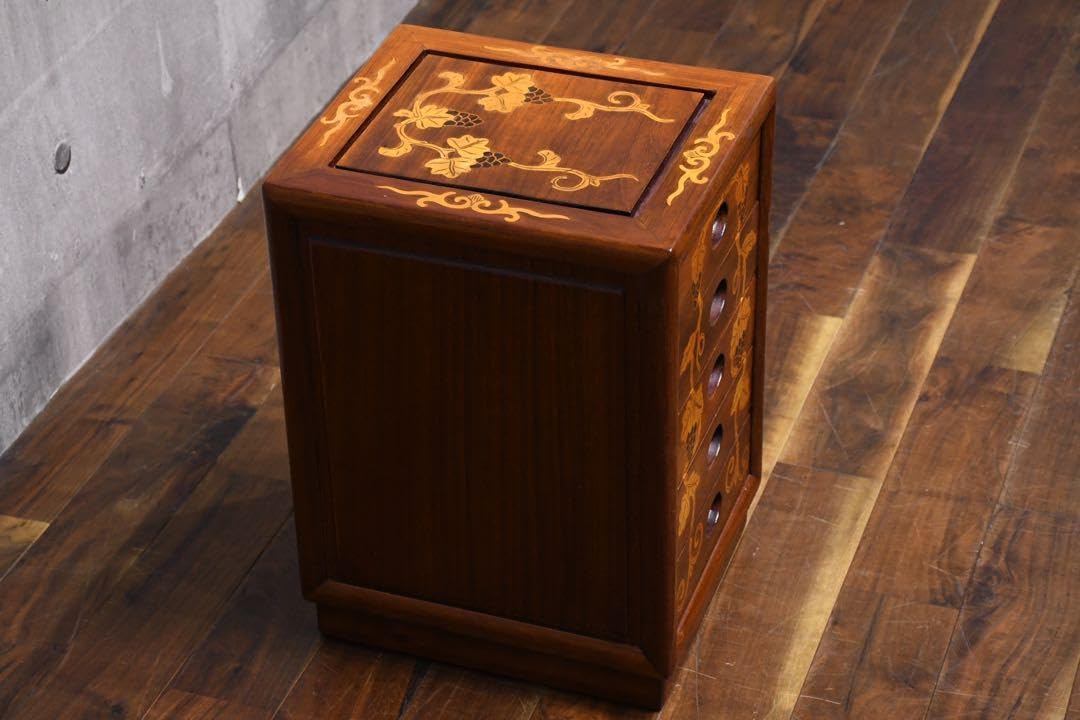 GMHS461○寄木 木象嵌 緻密埋木 唐木家具 チェスト サイドボード 箪笥