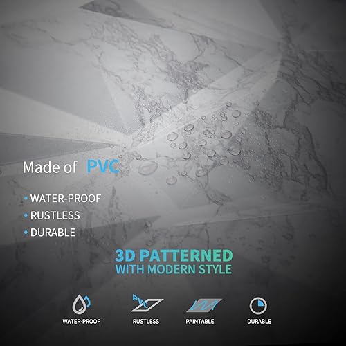 Vista 33 de Art3d 3D Revestimiento con textura 3D para pared, color gris diamante, 19.7 x 19.7 pulgadas (12 unidades)