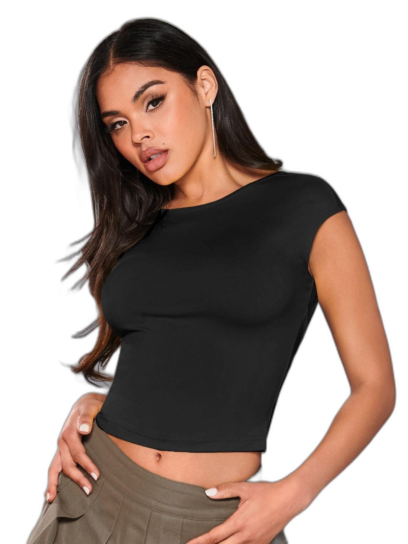 GenericSheIn BAE Solid Backless Crop Tee