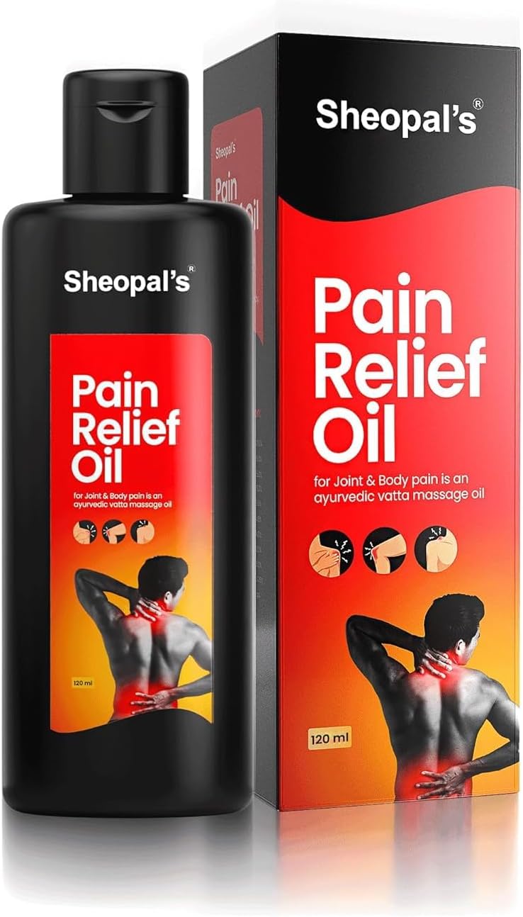 Sheopals Ayurvedic Pain Relief Oil – Natural Herbal Formula for Joint, Back, Knee, Muscle & Shoulder Pain | Enriched with Menthol, Peppermint, Mahanarayan, Gandhapura & Camphor – 120ml