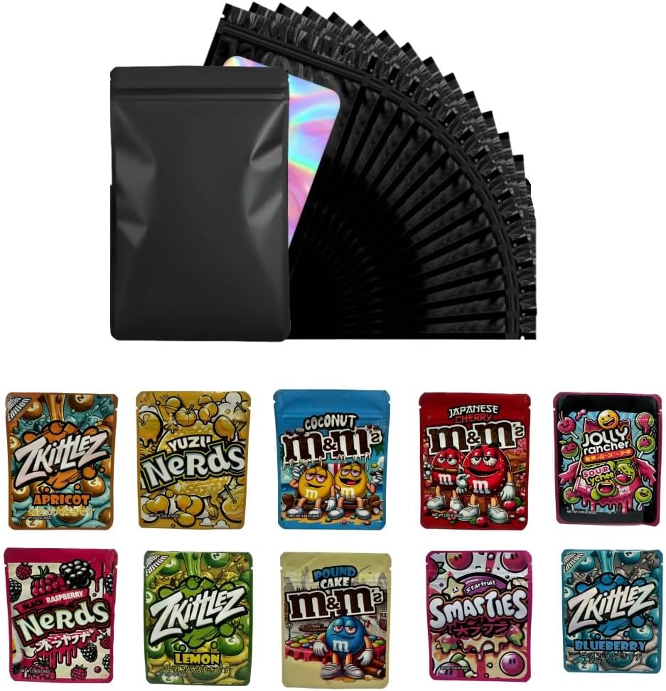 100pcs Mylar Bags, 3.5g Laser Bagss, 1 Special Cartoon Pattern, 5 x 4 Inch Resealable Candy Bagsss, Gummies Bagssss, Storage Baggies