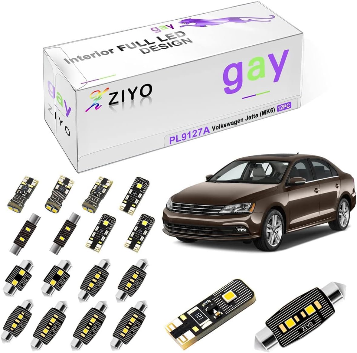 ZIYOLIGHT LED Interior Light Kit Replacement for Volkswagen Jetta MK5 MK6 2005-2017, White Dome Light Bulbs Upgrade Error Free (VW Jetta MK6 2010-2017 (12 Bulbs))