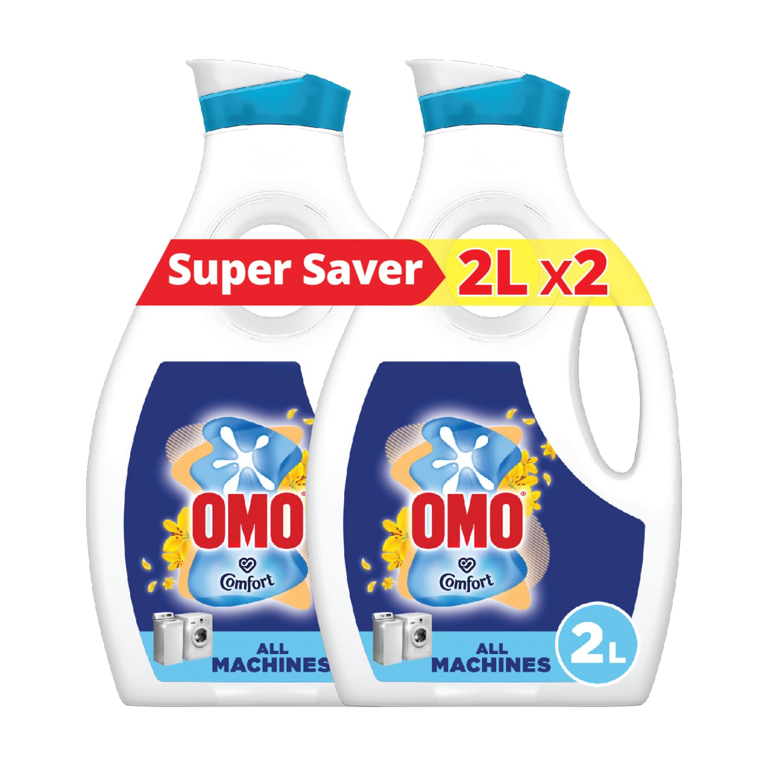 OMO Liquid Laundry Detergent, Touch of Comfort, up to 100% stain removal in 1 wash*, 2 L x 2 , Packaging may vary