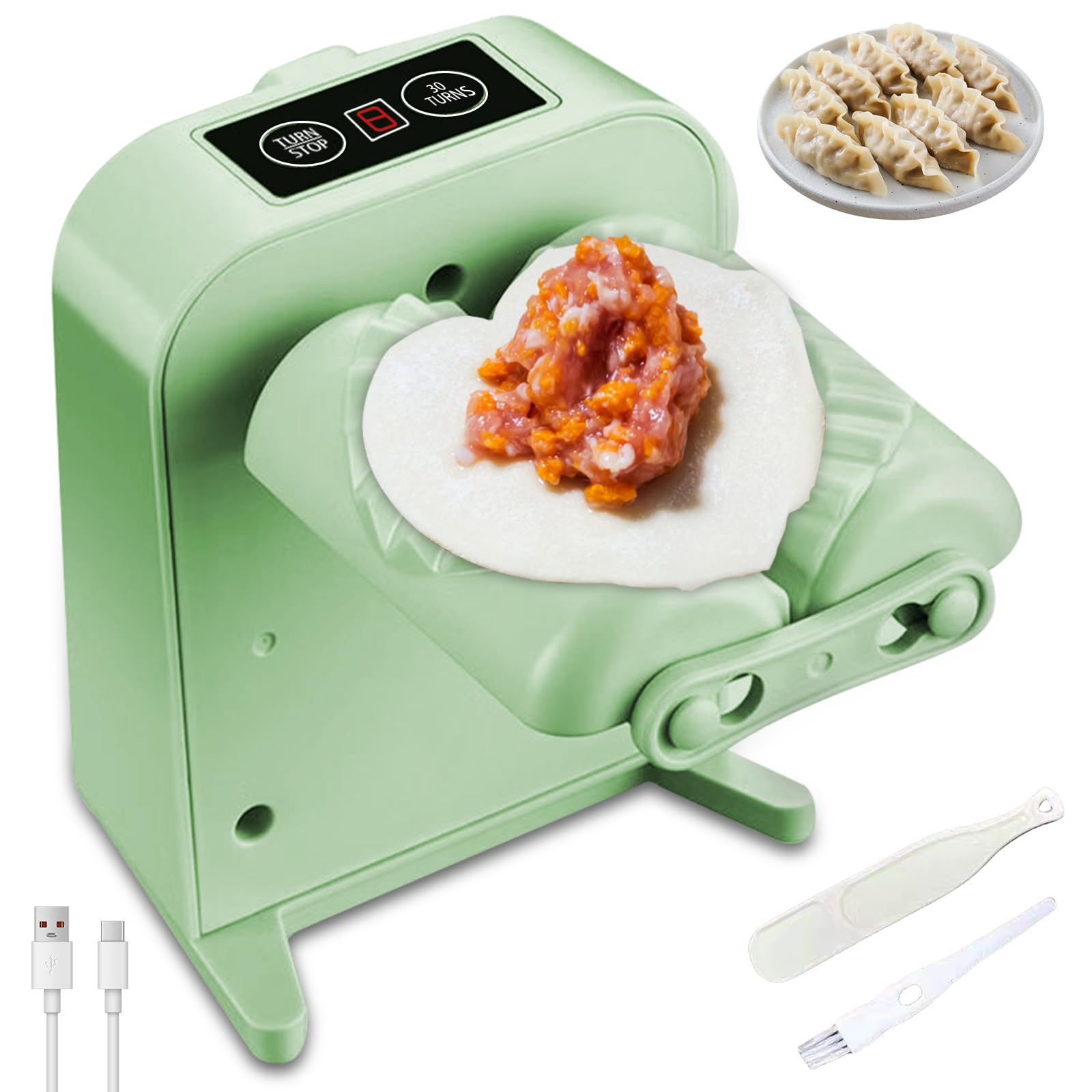 Leikurvo Máquina automática de albóndigas, juego de pasta con cepillo, cuchara y cortador, cuchillas de acero inoxidable, alimentado por USB