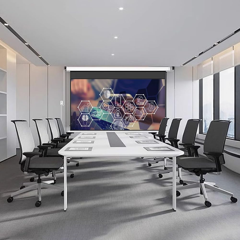 Schermo per Proiettore Motorizzato con Telecomando, Schermo Cinematografico 16:9 8K 4K Ultra HD, Telo Proiettore Montato a Parete/soffitto a Scomparsa per Home Theater, Ufficio, Aula(84 inch)