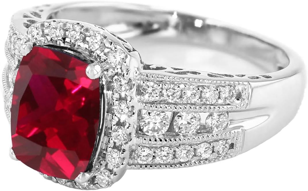 10K 14K 18K Gold 1/2 Cttw Diamond and Cushion Gemstone Engagement Ring for Women 2 Carat Cushion Cut Halo Gemstone Ring Size 4-15