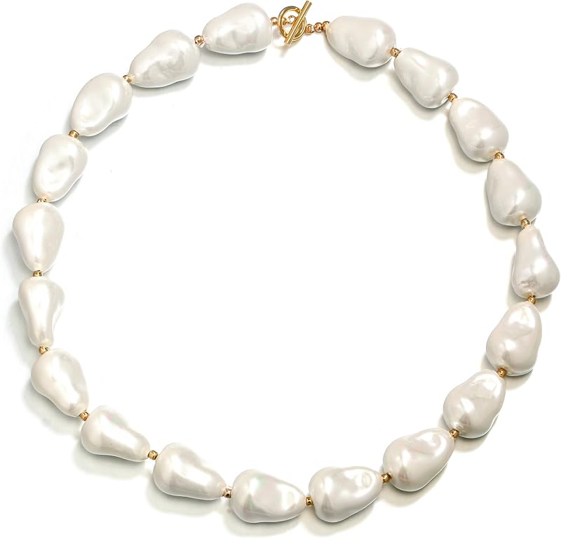 Baroque Pearl/Shell Necklace for Women Chunky Dainty Irregular Large Cream Simulated Pearls Choker Necklaces Jewelry Gifts