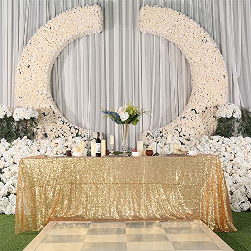 Juya Delight 60" x 102" Light Gold Sequin Tablecloth Rectangle Sparkle Table Cover for Wedding Birthday Party Festival Ceremony Cake Dessert Table