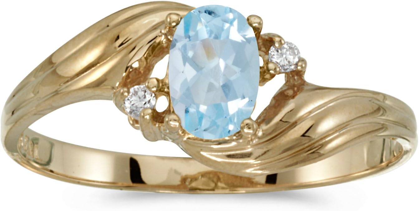 10k Yellow Gold Oval Aquamarine And Diamond Ring