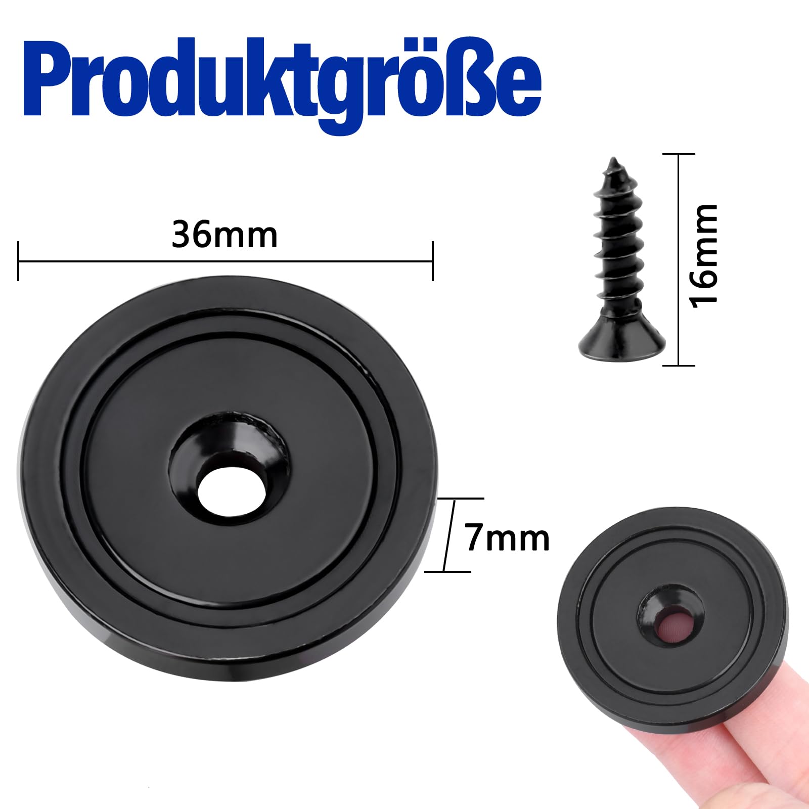36MM Superstarke Neodym Magnete Schwarz,Magnete Stark mit runder Basis und Löchern, 12 Stück Seltenerdmagnete Topfmagnet mit Senklöchern und Schraube für Küchenhandwerk, Haltewerkzeuge zum Aufhängen
