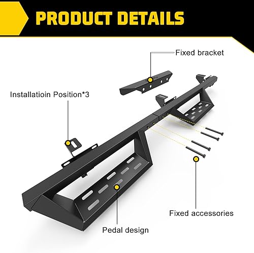 Miniatura 6 de Estribo de estribo lateral compatible con Jeep Wrangler JK JKU Unlimited 4 puertas 2007-2018, solo 4 puertas, color negro mate con recubrimiento en