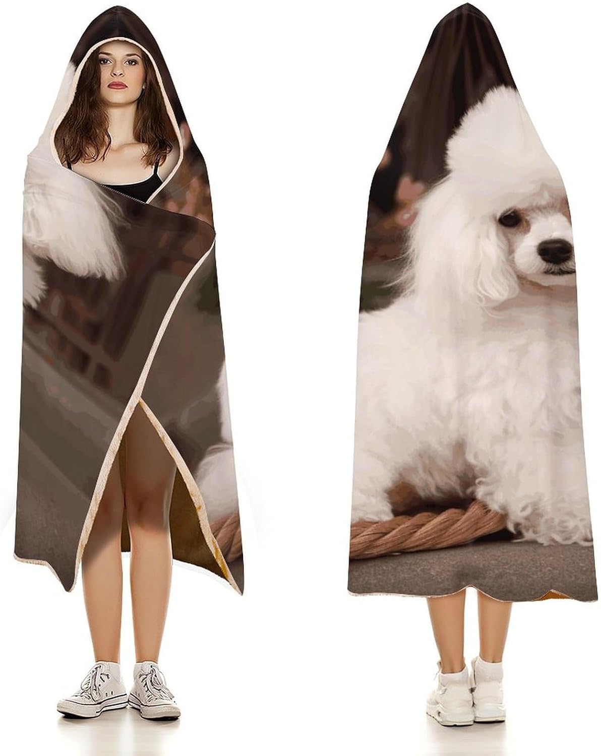 French Poodle Hooded Blanket Cozy And Functional,Wearable Blanket Hoodie for Women Men,Blanket Poncho Presents50 x60