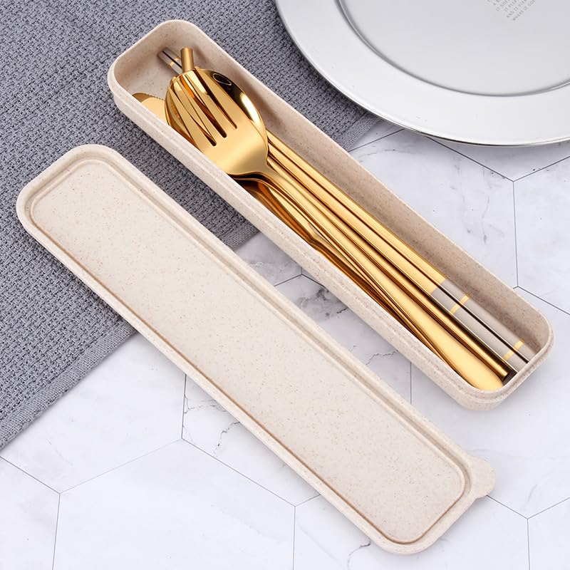 Juego De Cubiertos De Plata, 6/24/36/48/60/72 Piezas, De Acero Inoxidable 304, Portátil, con Pajita, Ideal para Viajes, Camping, Estudiantes, Cuchillo, Tenedor,Black-48 Pieces for 8