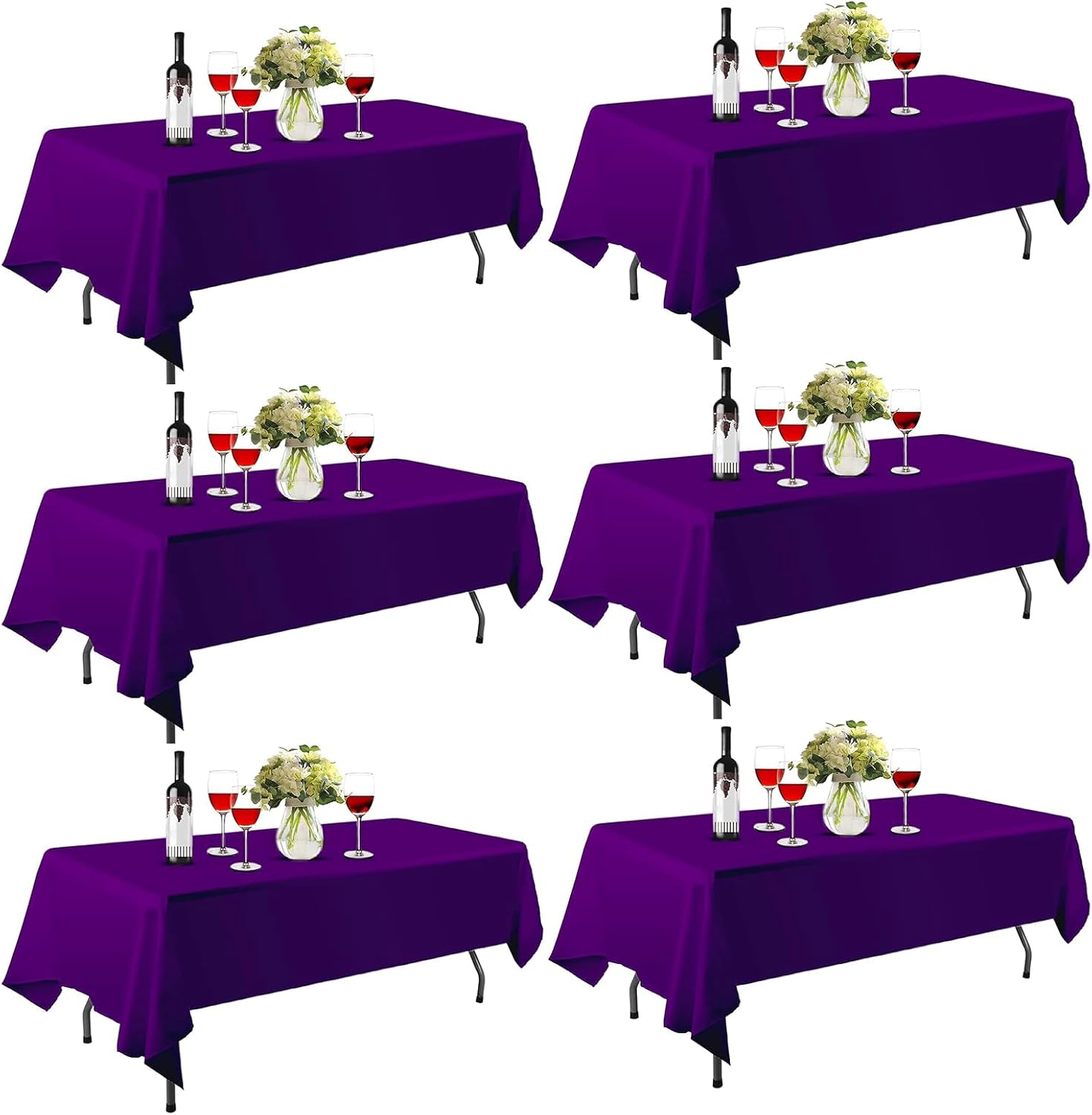 EMART 6 Pack Rectangle Table Cloth, 90 x 132 inch Purple 100% Polyester Thickened Fabric for 8 Foot Banquet Wedding Party Rectangular Tablecloths