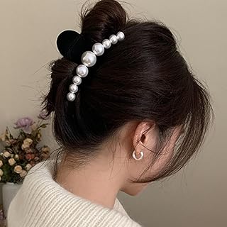 Jumwrit Large Pearl Hair Claw Clip Strong Hold Hair Jaw Clip Soft Black Velvet Hair Barrette Banana Hair Clamp Fashion Hair Styling Accessories for Women and Girls Thin Thick Fine Hair