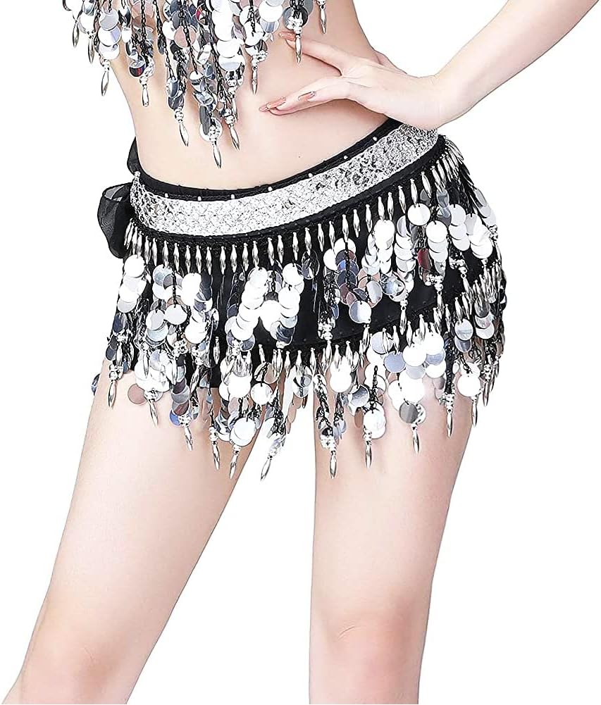 Nimiman Sequin Coins Fringe Belly Dance Hip Scarves Tassel Dance Belt Skirt for Women - Image 4