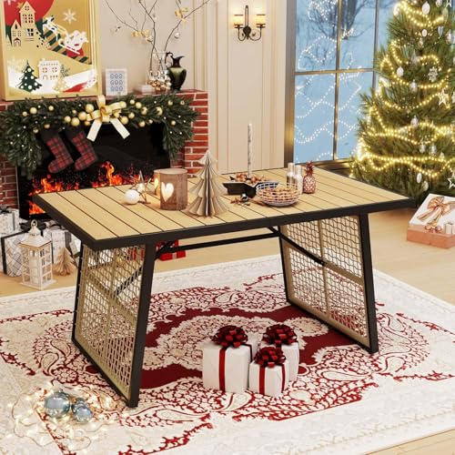 YITAHOME Dining Table 59.1"x34.3" Rectangular Patio Table with Metal Frame & Rattan Mesh All-Weather Outdoor Patio Dining Table for 6 Outdoor Table wi
