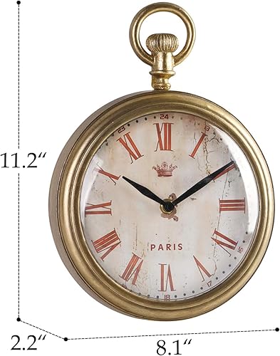 Miniatura 5 de NIKKY HOME Reloj de pared dorado vintage pequeño de 8 pulgadas, funciona con pilas, silencioso, retro, de metal, redondo, analógico, para baño,