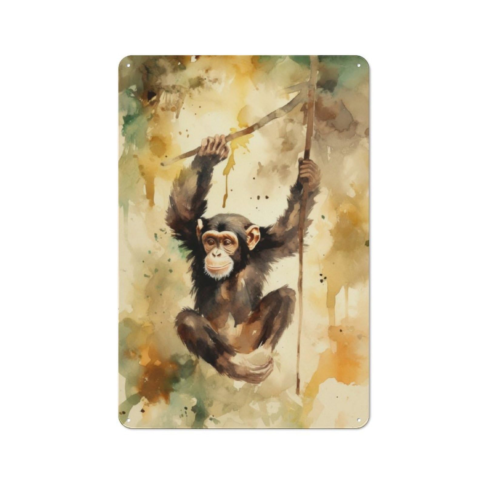 Junmoney Chimpanzee Watercolor Painting Tin Wall Plaque 30X20cm With For Man Cave Or Games Room, For Updating Man Cave And Games Room After Moving