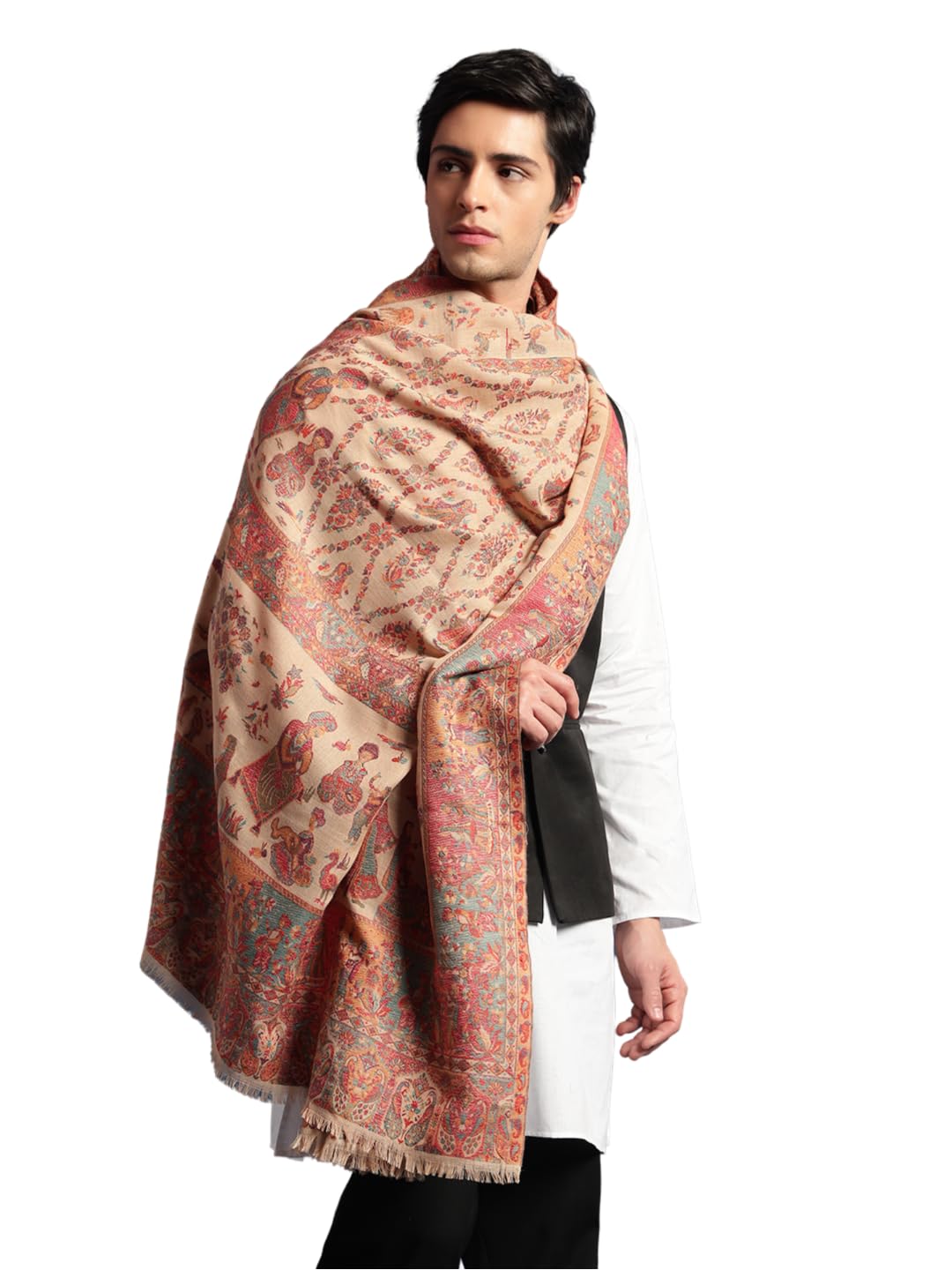 pashmoda Men Gul-e-meher Kaani Shawl, Authentic Kashmiri Luxury Pashmina Style Shawl (Size: 101 X 203 CM)-picture-23
