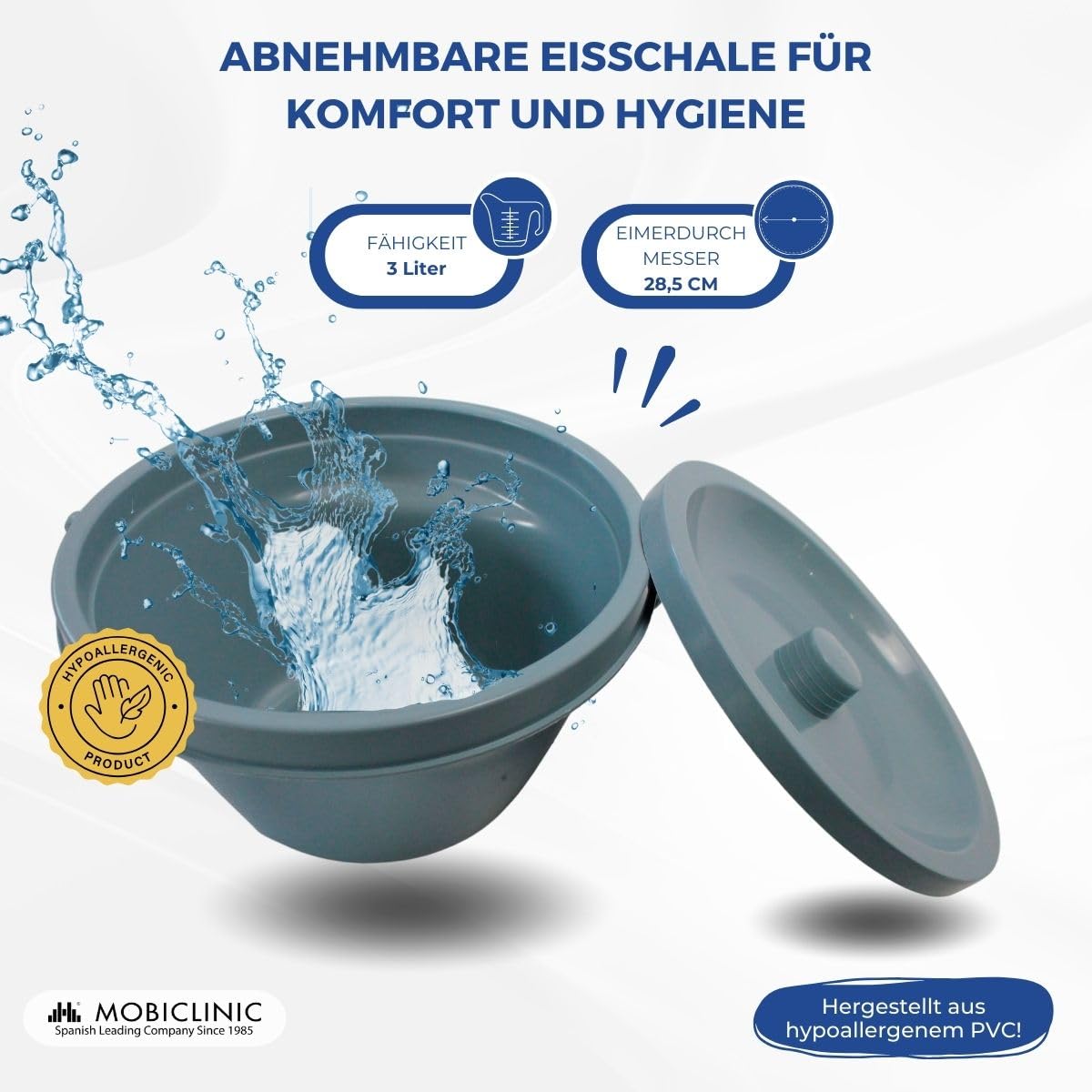 Mobiclinic®, Toilettenstuhl, Mit Deckel, Herausnehmbarer Eimer, Verstellbar in 5 höhen, Modell Arroyo, rutschfeste fußkappen, Armlehnen, Trägt bis zu 100 kg, Stuhl Toilette, Stahl