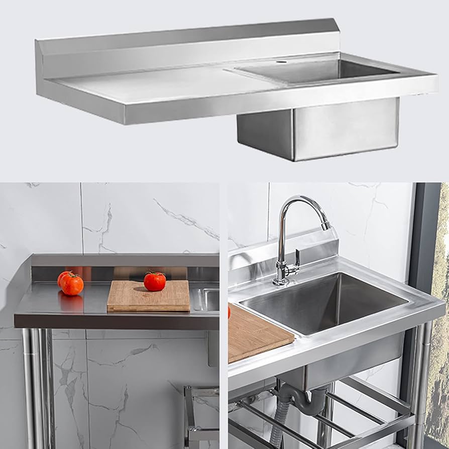 作業台　厨房用　洗い場 Amazon.co.jp: 厨房ステンレス鋼簡易流し台、家庭用野菜シンク作業台