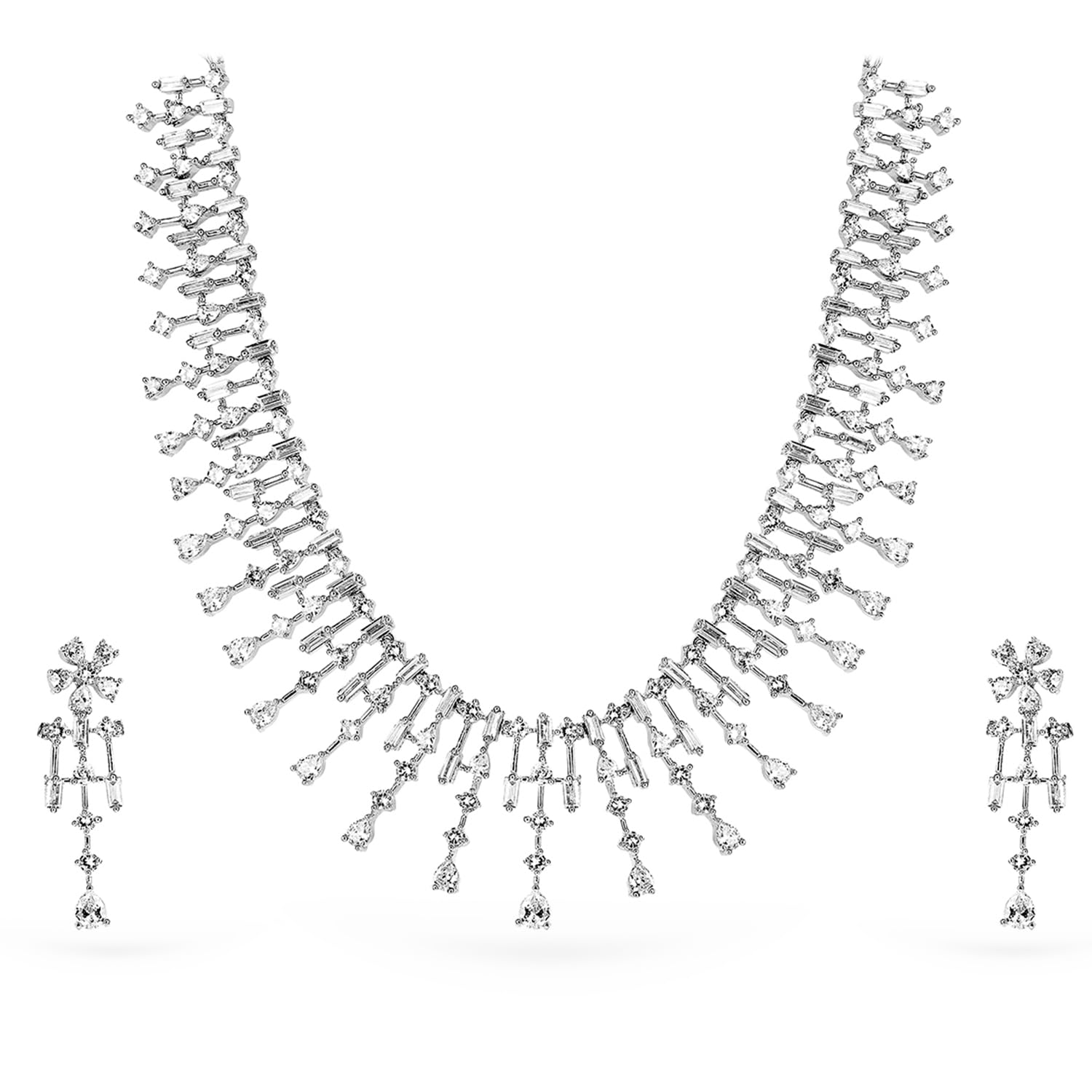 rubans Womens Rhodium-Plated White AD & Cubic Zirconia Studded Premium Necklace Jewellery Set-picture-23
