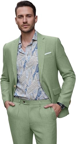 Fesenbo Suit for Men 2 Piece Slim Green Suit Men Lightweight Jacket Pants Vacati