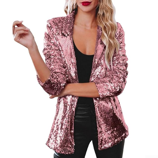 Glittering Sequins Blazer Womens Casual Party Jacket Coat Fall Outerwear
