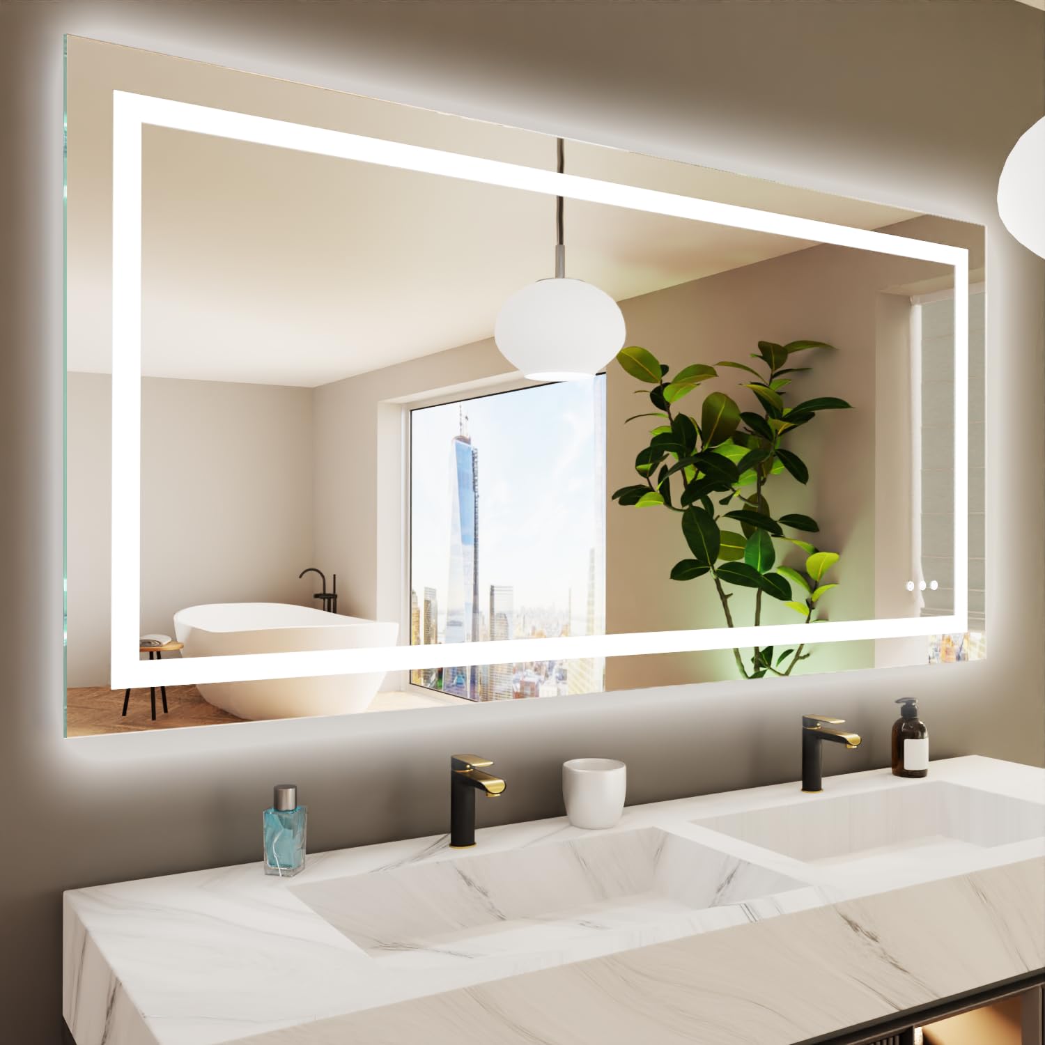 KRISTALLUM LED Bathroom Mirror with Lights 72x36, Backlit & Frontlit