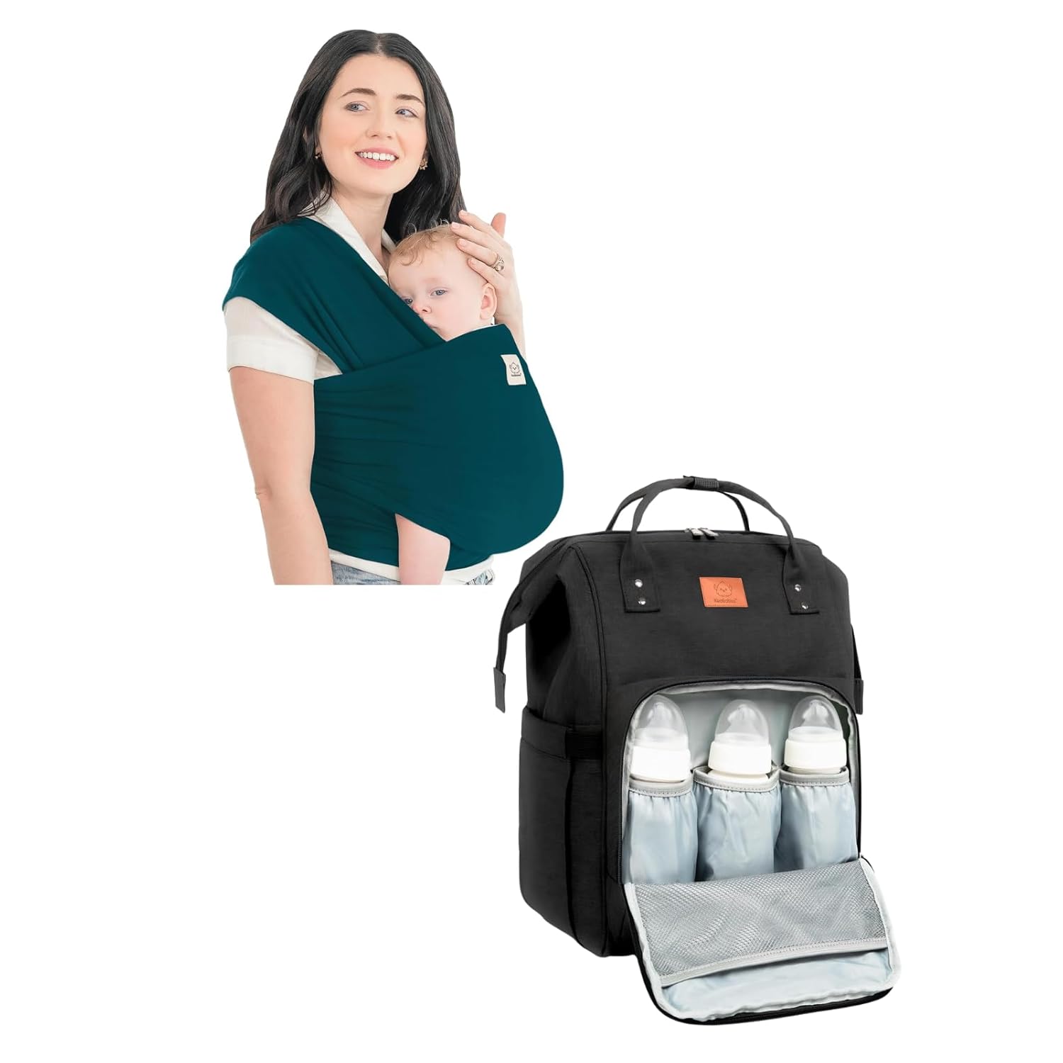 KeaBabies Baby Wrap Carrier and Diaper Bag Backpack - All in 1 Original Breathable Baby Sling, Hands Free Baby Carrier Sling - Waterproof Multi Function Baby Travel Bags