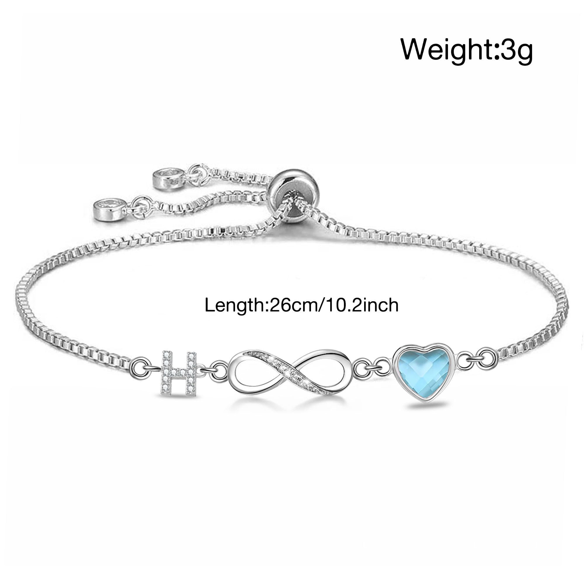 Kraven Bracciale Iniziali simbolo dell'infinito da Donne, Lettera A-Z Daino Pietra di Nascita Blu Ciondolo 26 Alfabeto Monogramma Braccialetto per Ragazze Adolescenti Figlia