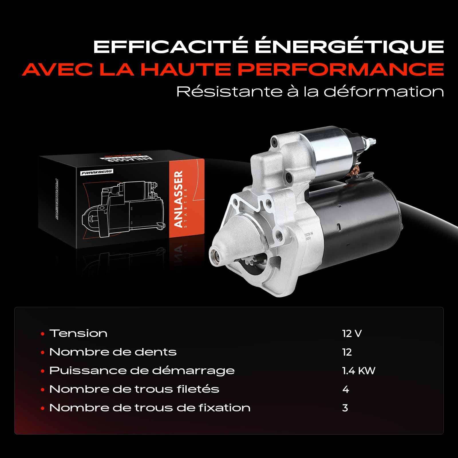 Frankberg Démarreur pour voitures, 1,4 kW, 12 V, 12 dents, 115624